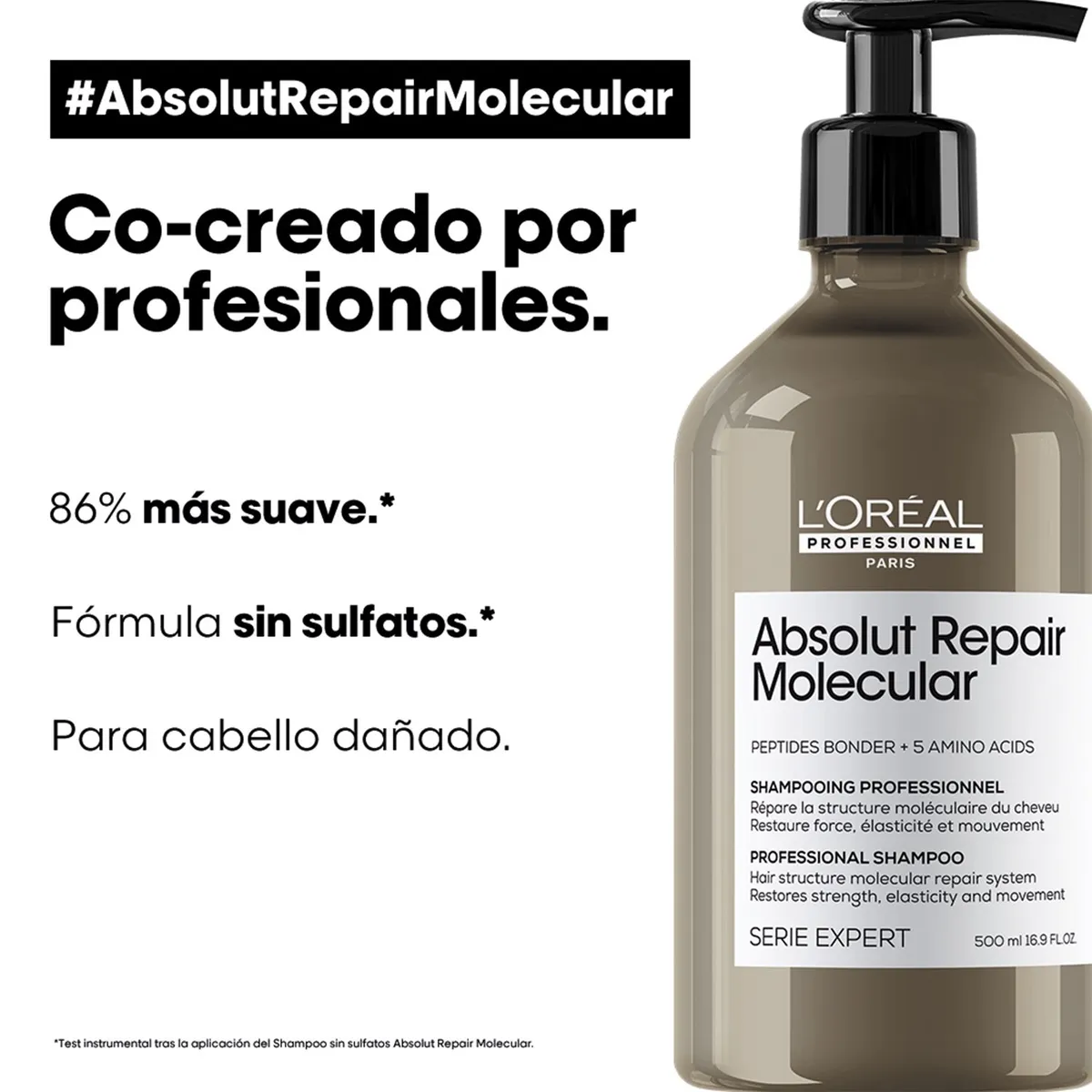 LOREAL PROFESSIONNEL - Shampoo L¿Oréal Professionnel Absolut Repair Molecular para cabello muy dañado 500 ml