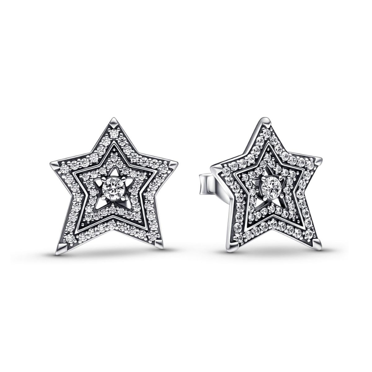 PANDORA - Aretes Pandora Botón Estrella Asimétrica Plata Esterlina