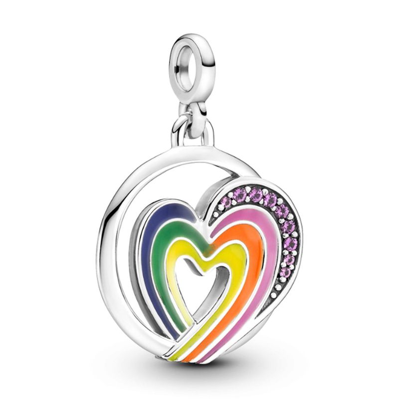 PANDORA - Charm Pandora ME Medallón Corazón Arcoiris de Libertad Plata Esterlina