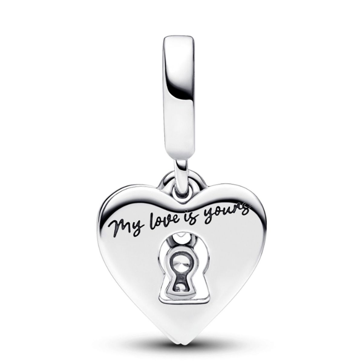 PANDORA - Charm Pandora Colgante Doble Corazón Rojo y Cerradura Plata Esterlina