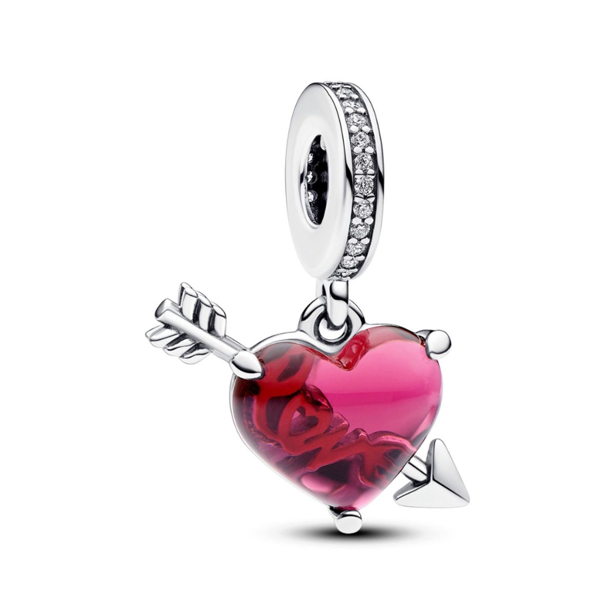 PANDORA - Charm Pandora Cristal de Murano Corazón Rojo y Flecha Plata Esterlina