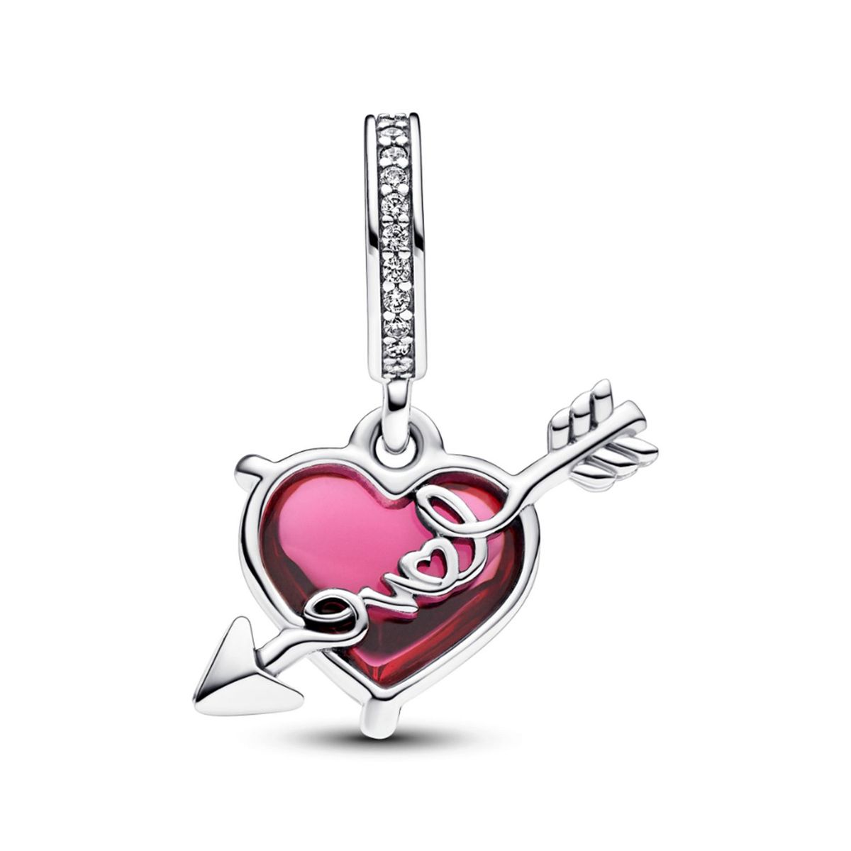 PANDORA - Charm Pandora Cristal de Murano Corazón Rojo y Flecha Plata Esterlina
