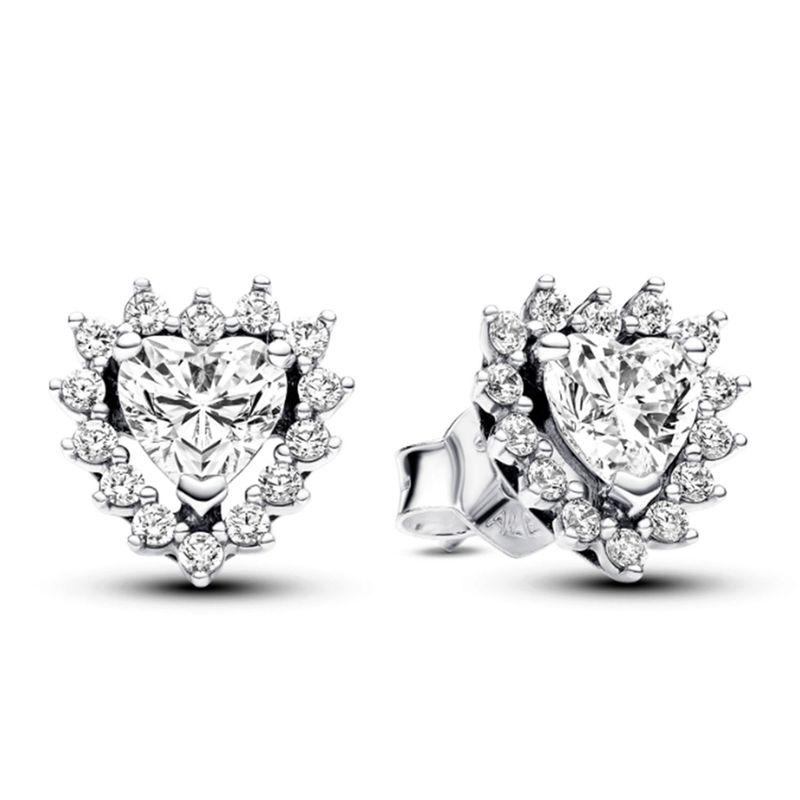 PANDORA - Aretes Pandora botón Corazón Halo Brillante Plata Esterlina