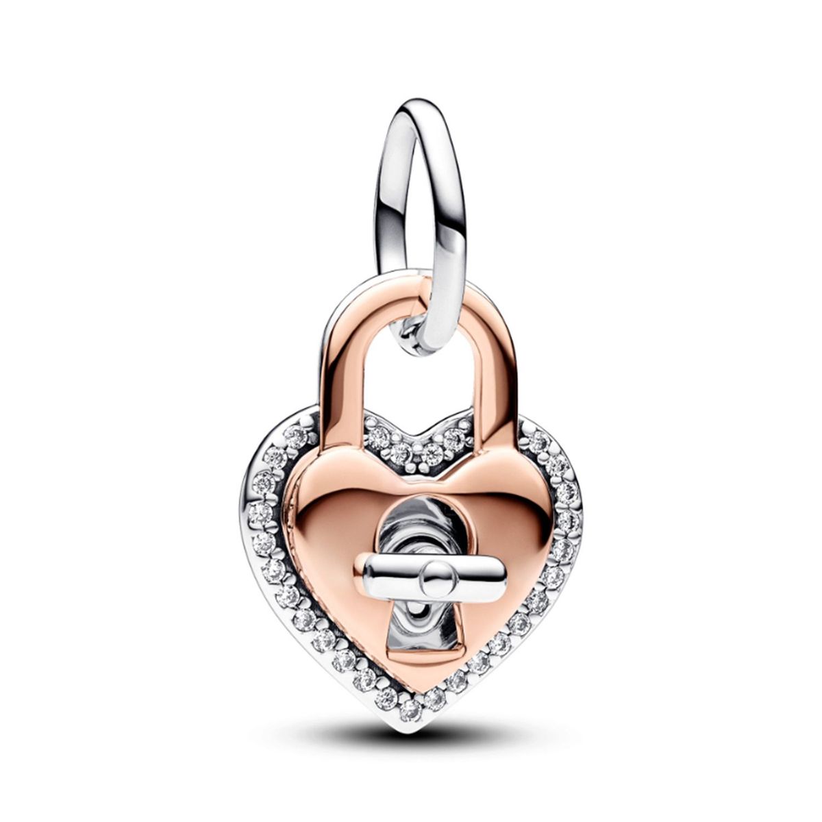 PANDORA - Charm Pandora Doble Corazón Candado Giratorio Plata Esterlina y Recubrimiento en Oro Rosa