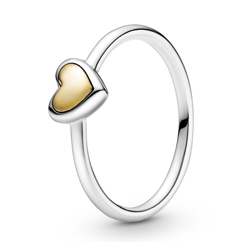 PANDORA - Anillo Pandora Corazón Centro Dorado Plata Esterlina y Recubrimiento en Oro Rosa 