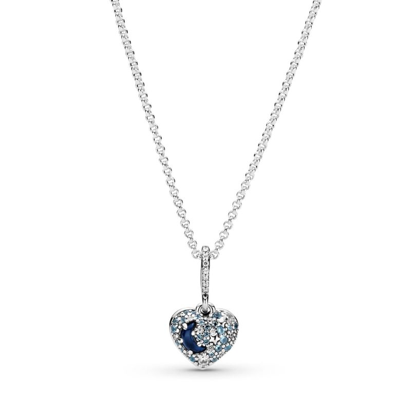 PANDORA - Collar Pandora Brillante Corazón de Luna Azul y Estrellas Plata Esterlina