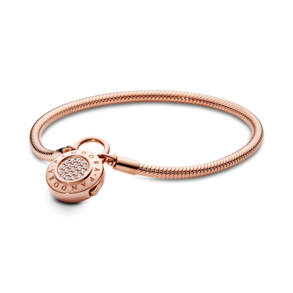 PANDORA - Brazalete Pandora Moments Candado Firma para charms Recubrimiento en Oro Rosa