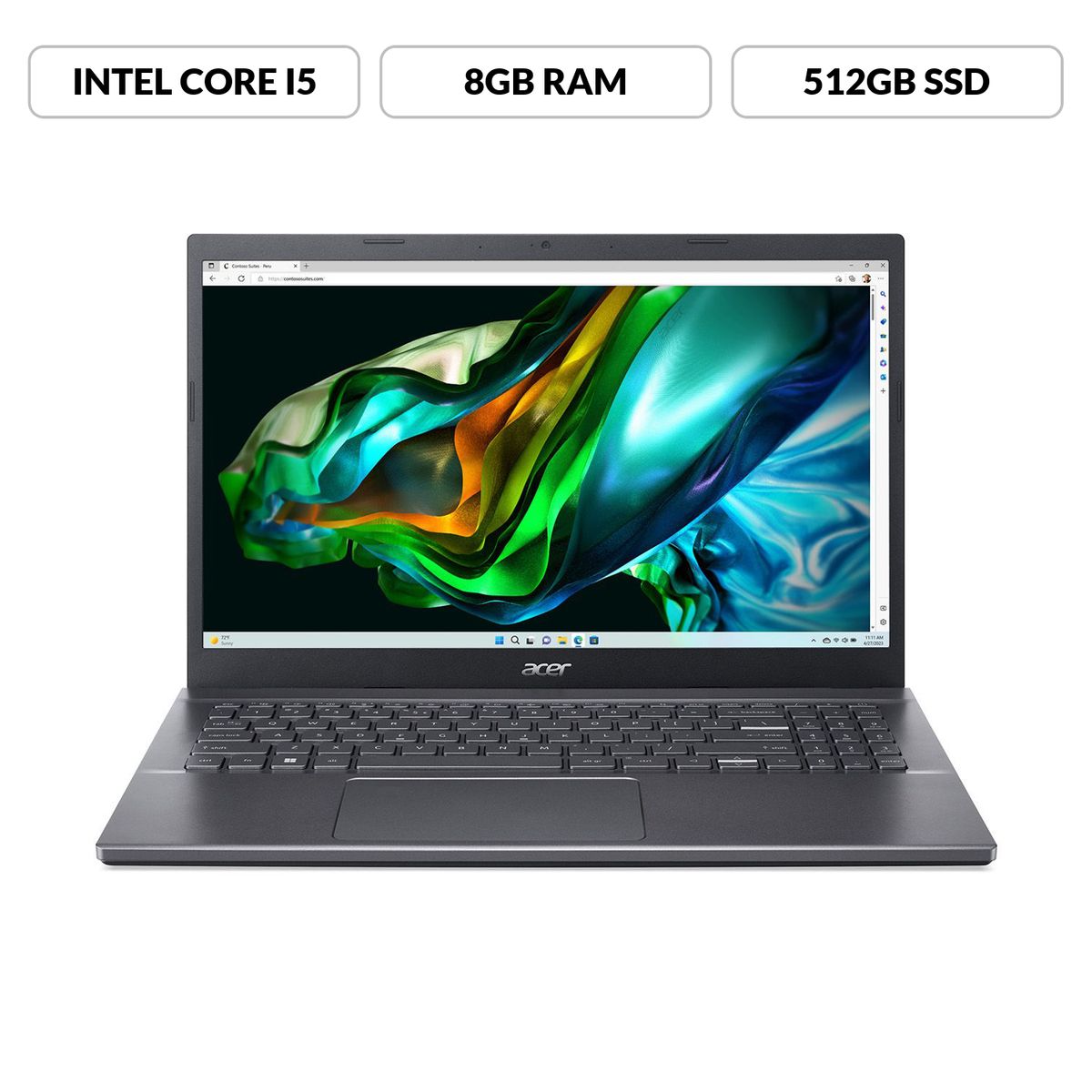 ACER - Portátil Aspire 5 Acer | Intel Core i5 | 8GB de RAM | 512GB SSD de Almacenamiento | Windows 11 | Pantalla 15,6 pulgadas | A515-57-55HE | Computador portátil