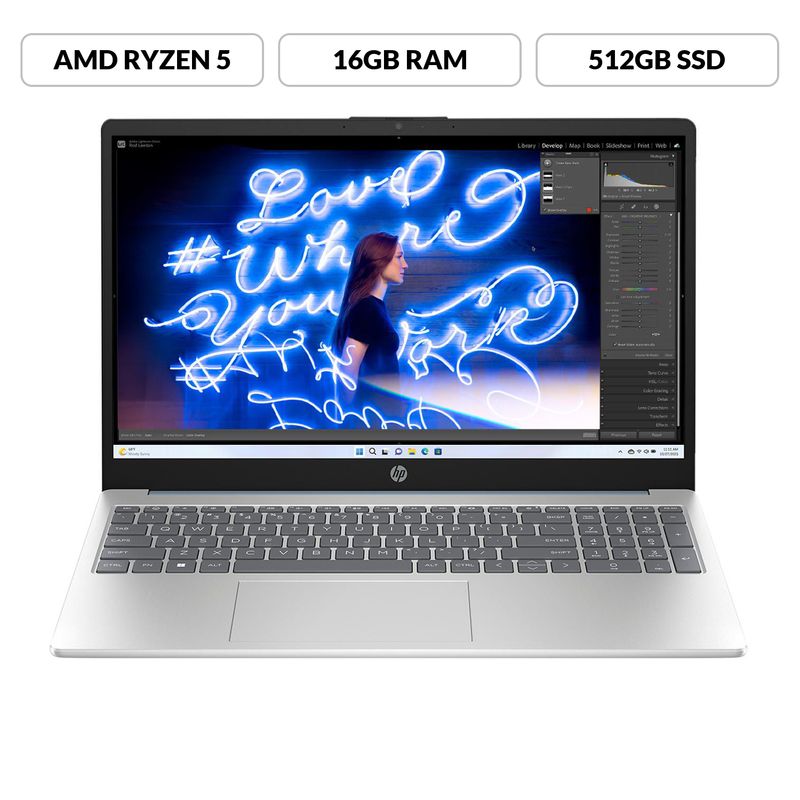 HP - Portátil HP+ Accesorios| AMD Ryzen 5 | 16GB RAM | 512GB SSD Almacenamiento | Windows 11 | 15.6 pulgadas | 15-fc0007la | Computador Portátil