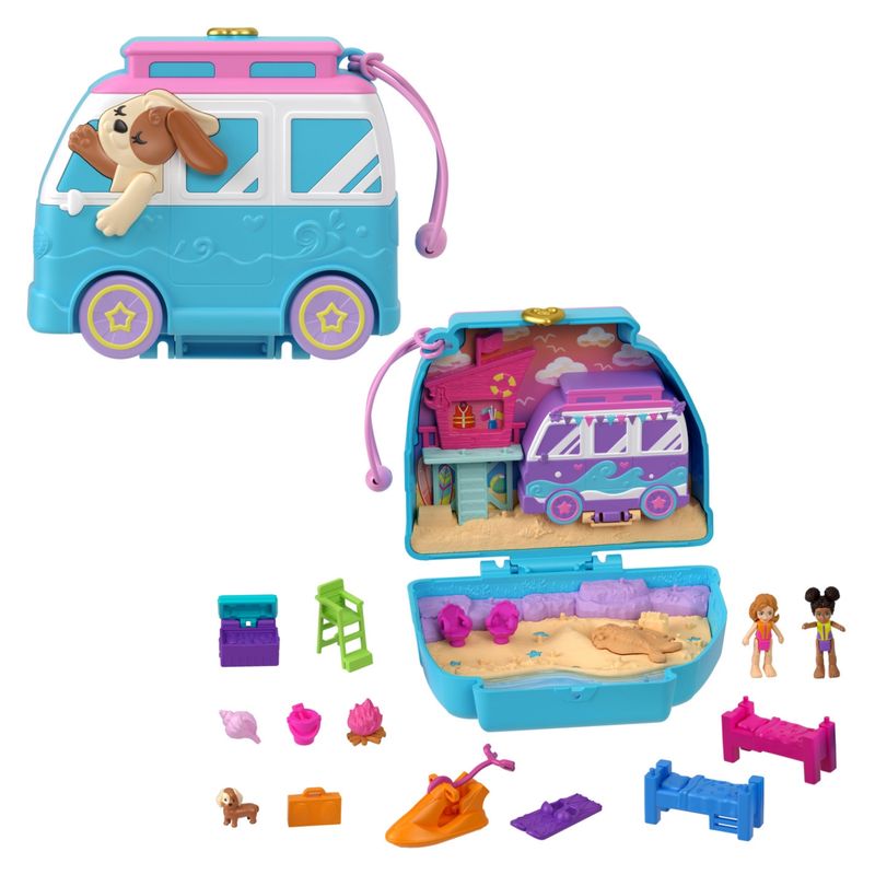 POLLY POCKET - Muñeca Polly Pocket - Set Estuche de Perrito Playero - Mattel