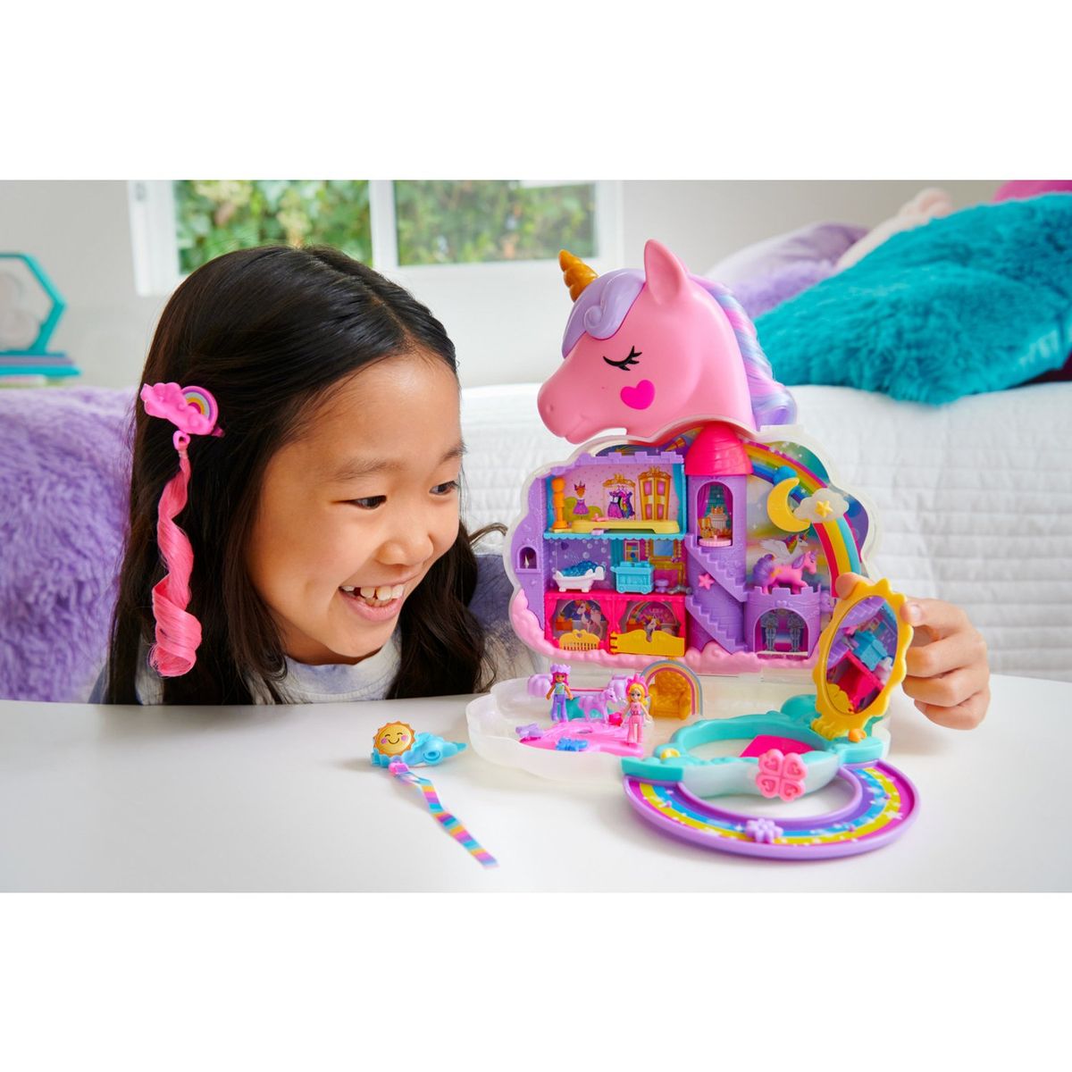 POLLY POCKET - Polly Pocket, Set de Juego Compacto Unicornio y Arcoíris, Juguetes para Niña, 4+ Años, Juguete Mattel
