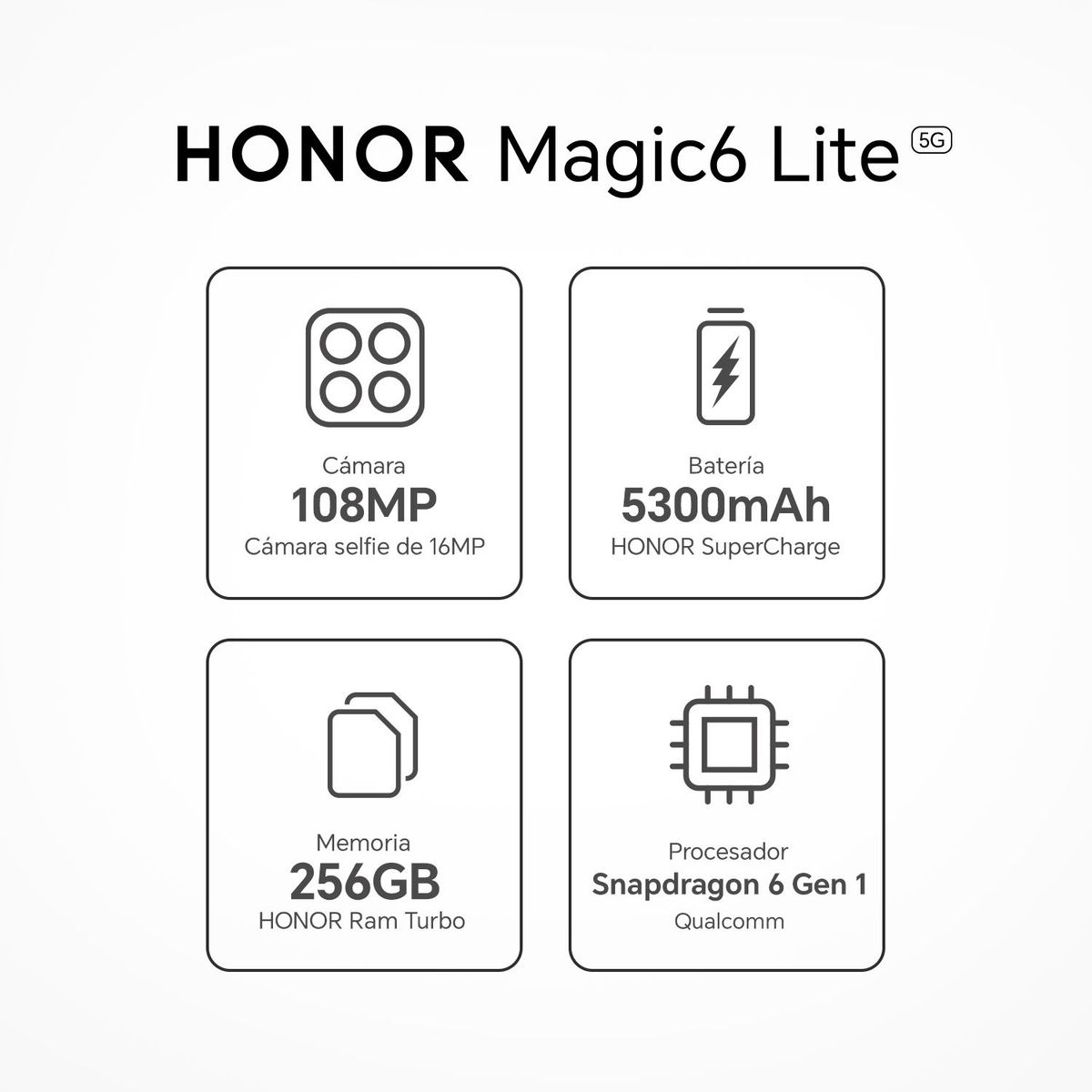 HONOR - Celular HONOR Magic 6 Lite 5G 256GB | 8GB RAM | Cámara posterior 108MP | Cámara Frontal 16MP | Pantalla 6.78 Pulgadas | Qualcomm Snapdragon SM6450