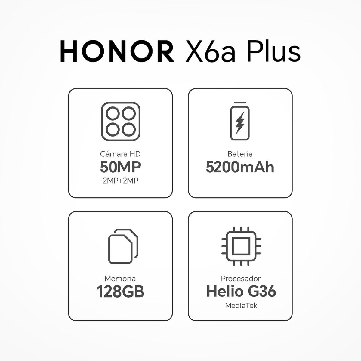 HONOR - Celular HONOR X6a Plus 256GB | 6GB RAM | Cámara posterior 50MP | Cámara Frontal 5MP | Pantalla 6.56 Pulgadas | Mediatek MTK G36