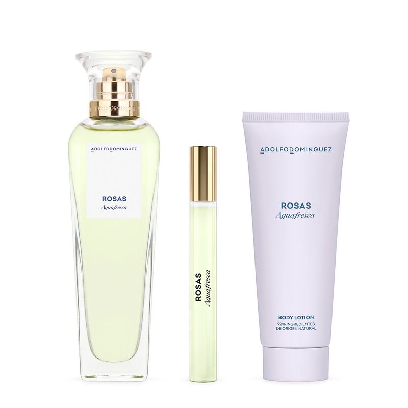 ADOLFO DOMINGUEZ - Estuche Perfume Adolfo Dominguez Mujer Agua Fresca de Rosas EDT 120 ml + Travel Size 10 ml + Crema Corporal 75 ml