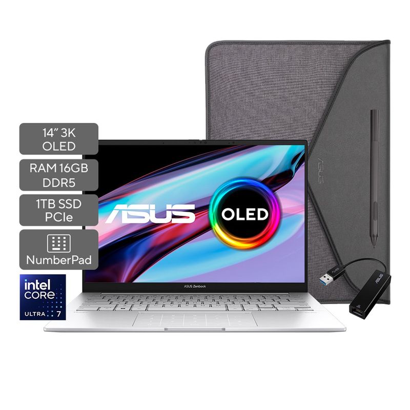 ASUS - Portátil ASUS Zenbook 14 OLED | Intel Core Ultra 7 | 16GB de RAM | 1TB SSD de almacenamiento | Windows 11 | 14 pulgadas | UX3405MA-PZ420W | Computador portátil