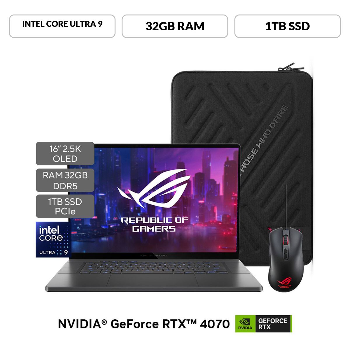 ASUS - Portátil Gamer ROG Zephyrus G16 | GeForce RTX 4070 | Intel Core Ultra 9 | 32GB de RAM | 1TB SSD de almacenamiento Windows 11 | 16 pulgadas | GU605MI-QR049W | Computador portátil Gamer