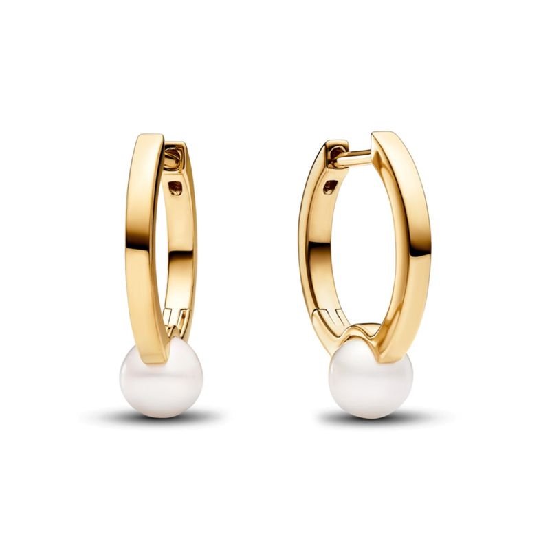 PANDORA - Aretes Pandora aro Perla Cultivada de Agua Dulce Recubrimiento en Oro