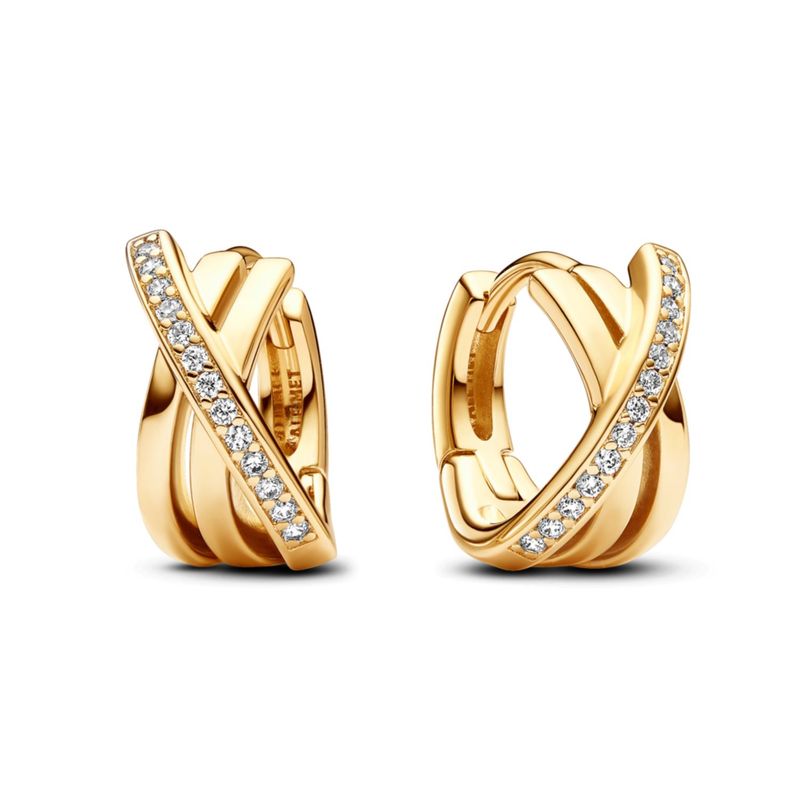 PANDORA - Aretes Pandora Aro Pavé Cruzado Recubrimiento en Oro
