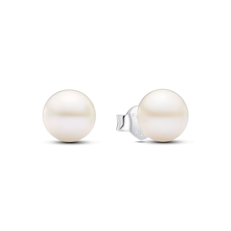 PANDORA - Aretes Pandora botón Perla Cultivada de Agua Dulce Plata Esterlina