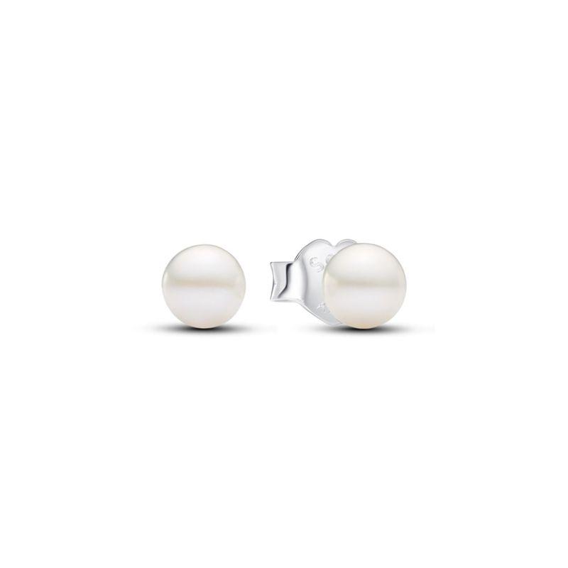 PANDORA - Aretes Pandora botón Perla Cultivada de Agua Dulce Pequeña Plata Esterlina