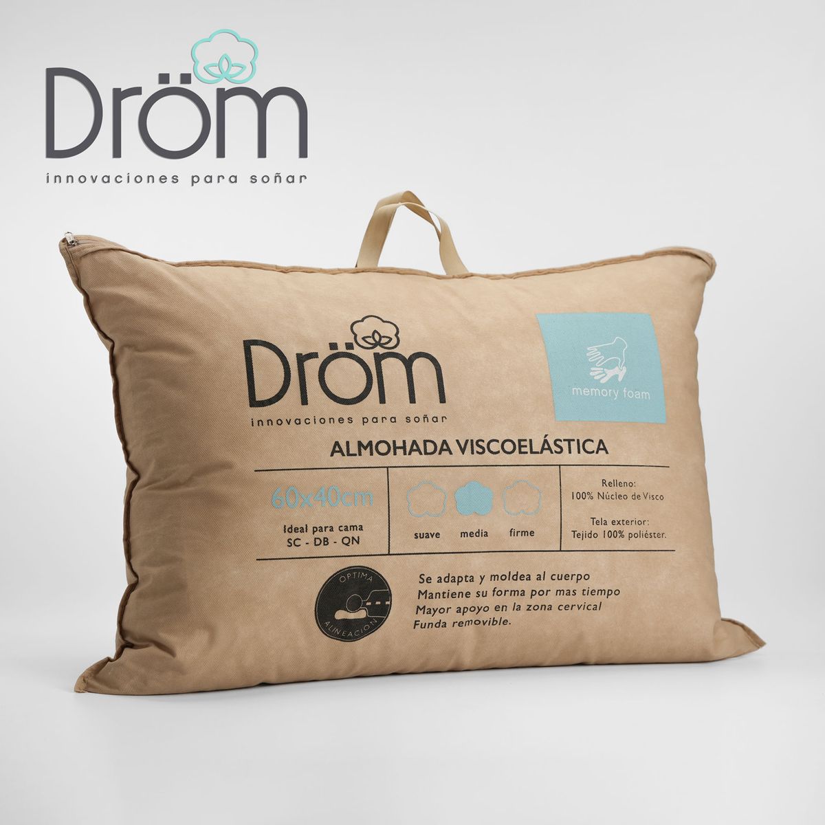 DROM - Almohada Viscoelástica Firmeza Media Lucid Dreams 62 x 45 x 15 cm Drom