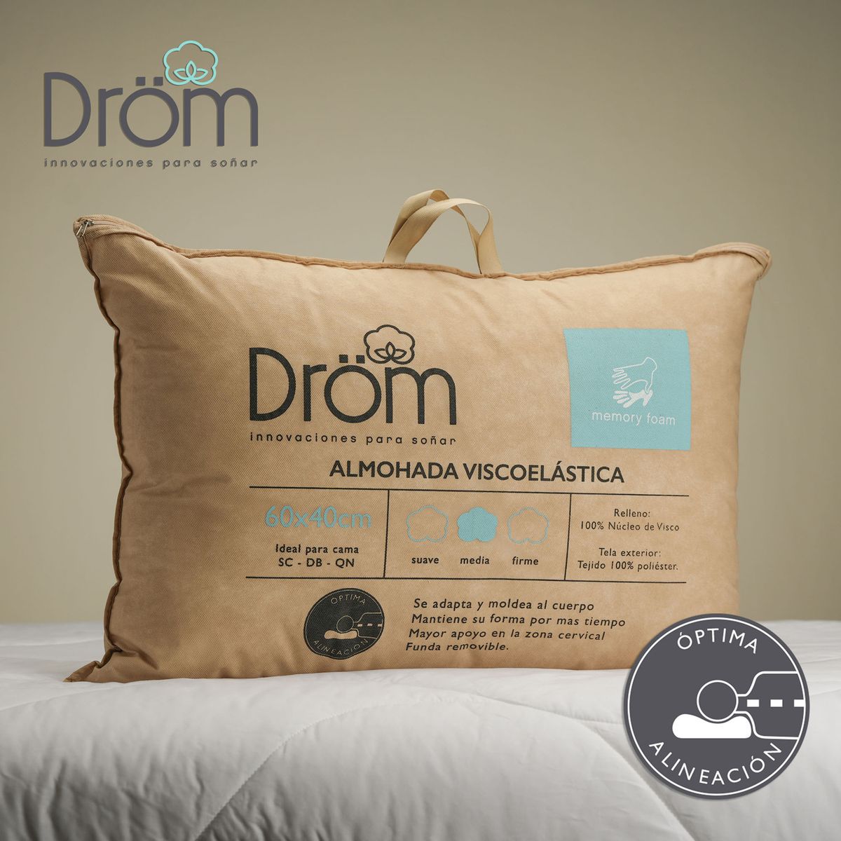 DROM - Almohada Viscoelástica Firmeza Media Lucid Dreams 62 x 45 x 15 cm Drom