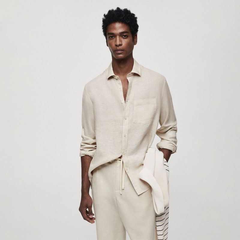 MANGO - Camisa para Hombre Manga larga Lino MANGO