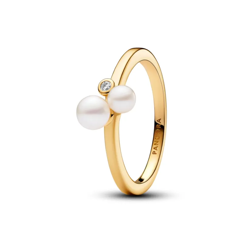PANDORA - Anillo Pandora Duo de Perlas y Gema Recubrimiento en Oro 