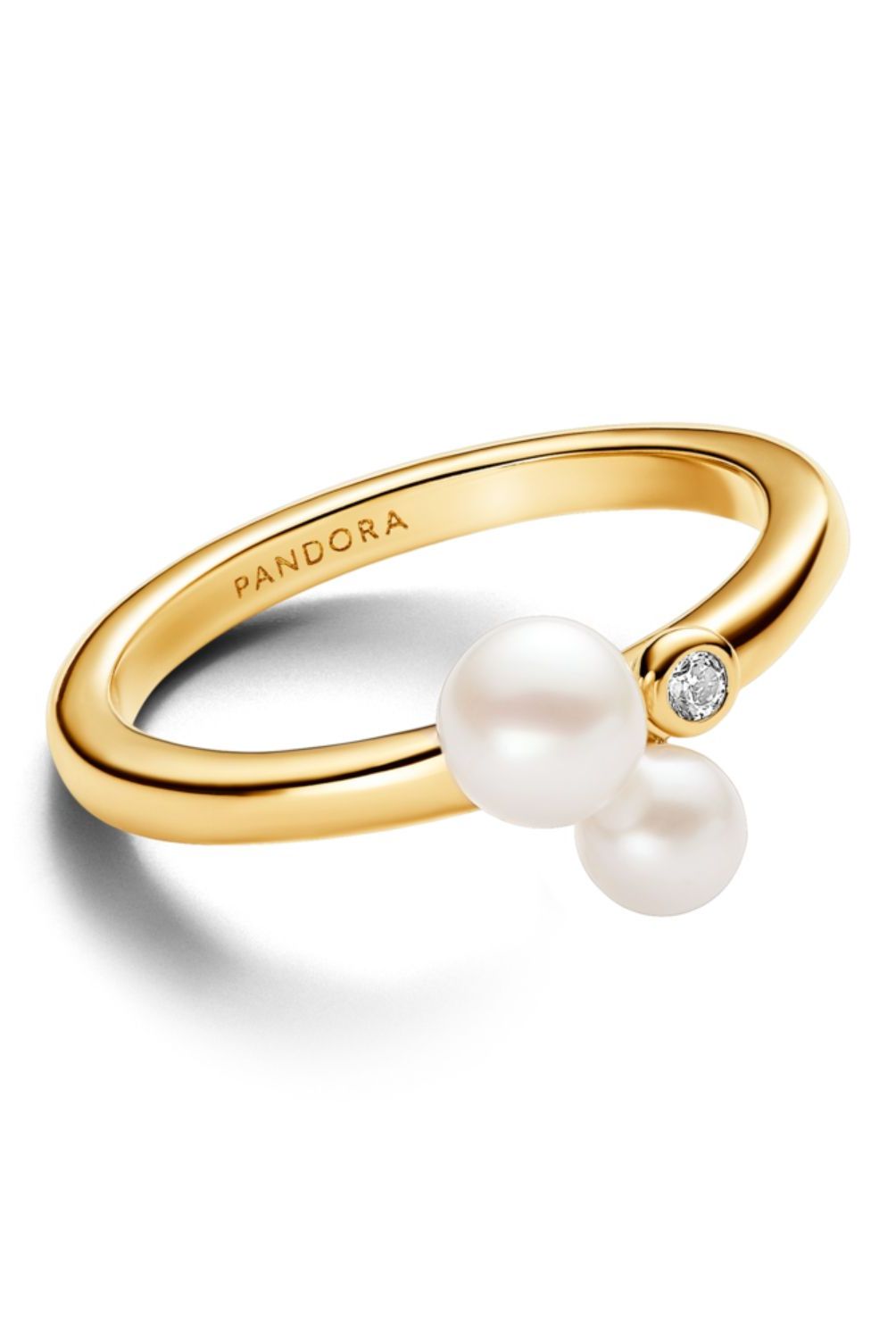 PANDORA - Anillo Pandora Duo de Perlas y Gema Recubrimiento en Oro 