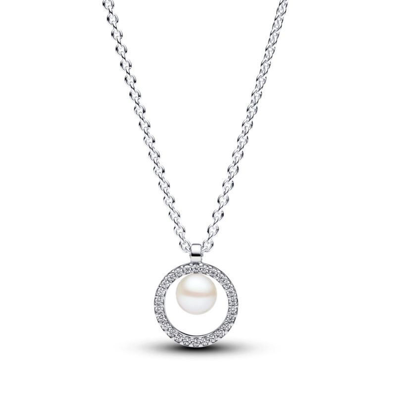PANDORA - Collar Pandora Perla Cultivada de Agua Dulce y Pavé Plata Esterlina