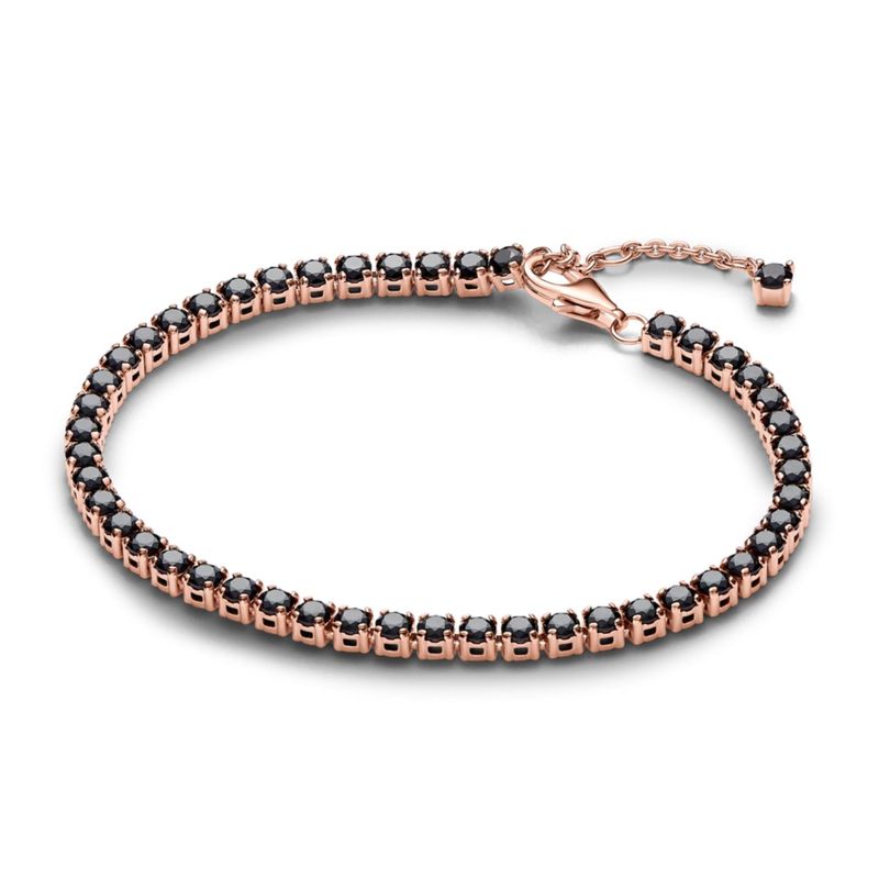 PANDORA - Brazalete Pandora Tenis Negra Brillante Recubrimiento en Oro Rosa