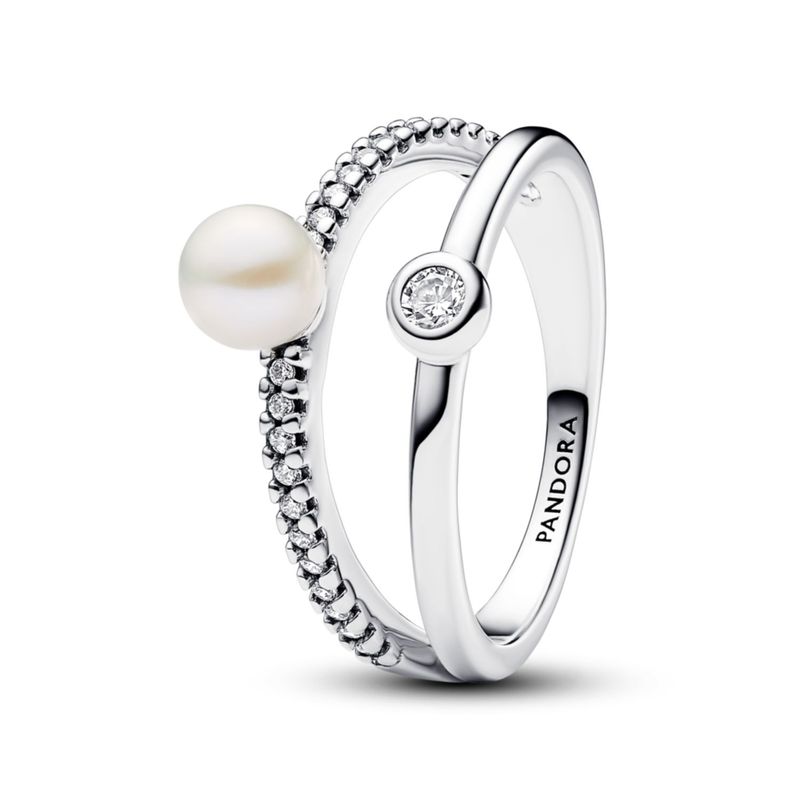 PANDORA - Anillo Pandora Doble Banda Perla y Gemas Plata Esterlina 