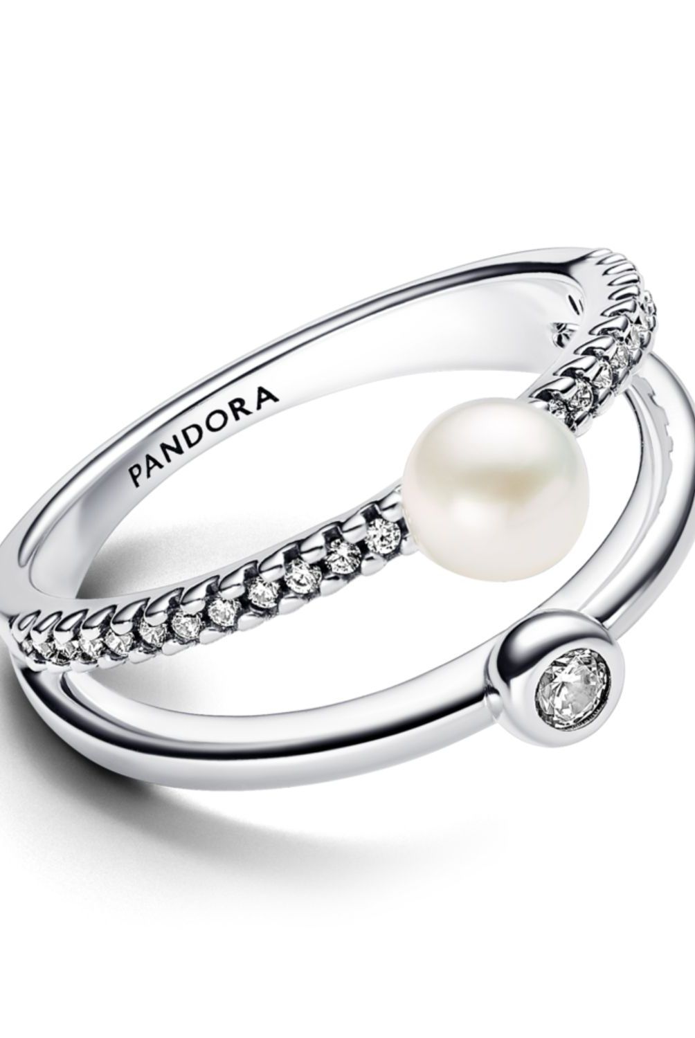 PANDORA - Anillo Pandora Doble Banda Perla y Gemas Plata Esterlina 