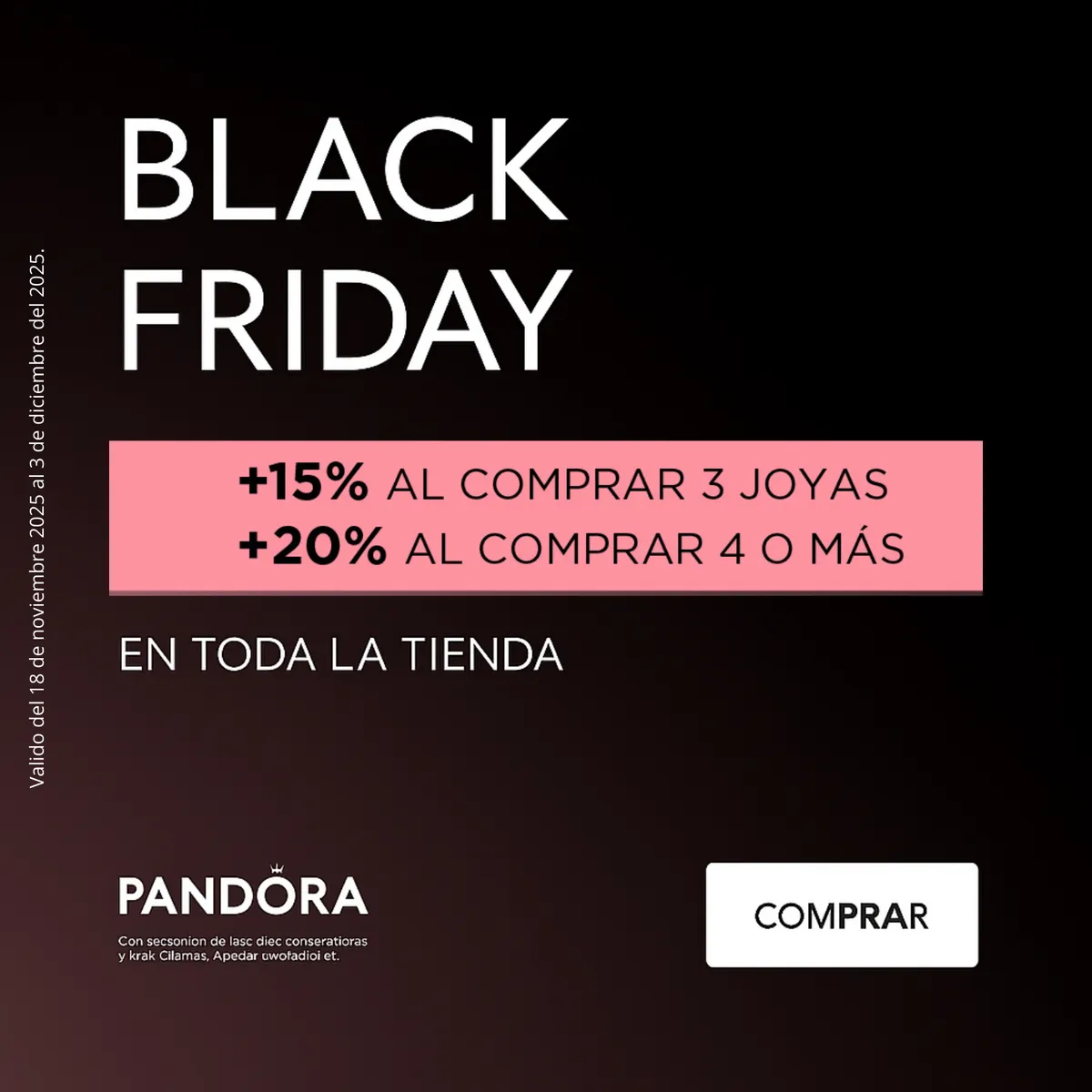 PANDORA - Anillo Pandora Fila Negra Brillante Eternidad Recubrimiento en Oro Rosa 