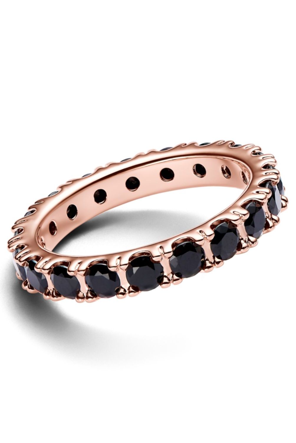 PANDORA - Anillo Pandora Fila Negra Brillante Eternidad Recubrimiento en Oro Rosa 