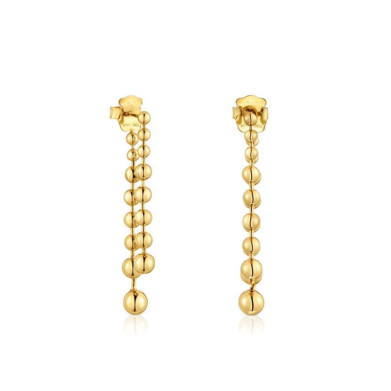 TOUS - Pendientes largos dobles con baño de oro de 18 kt sobre plata Gloss