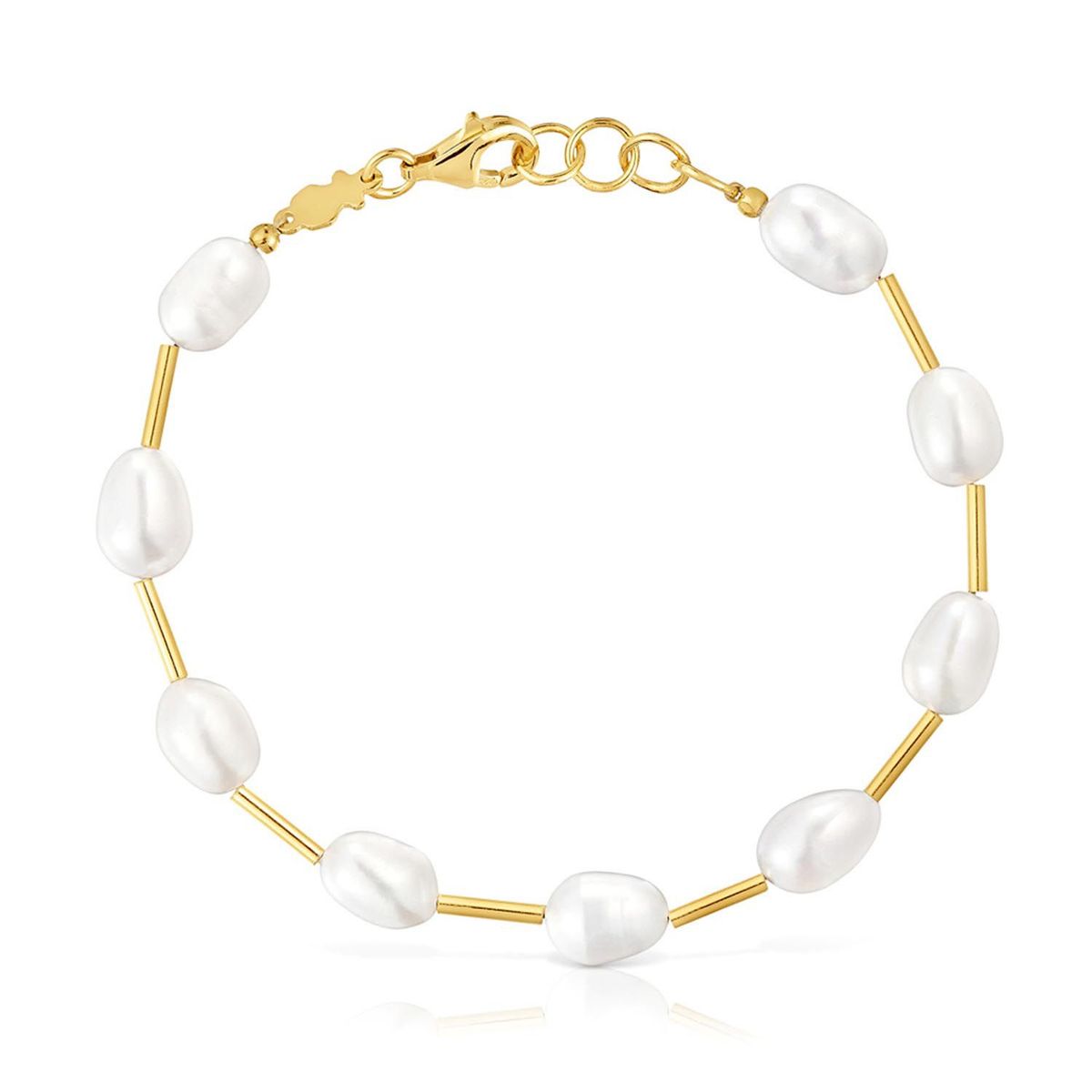 TOUS - Pulsera tubo con baño de oro de 18 kt sobre plata y perlas cultivadas Gloss