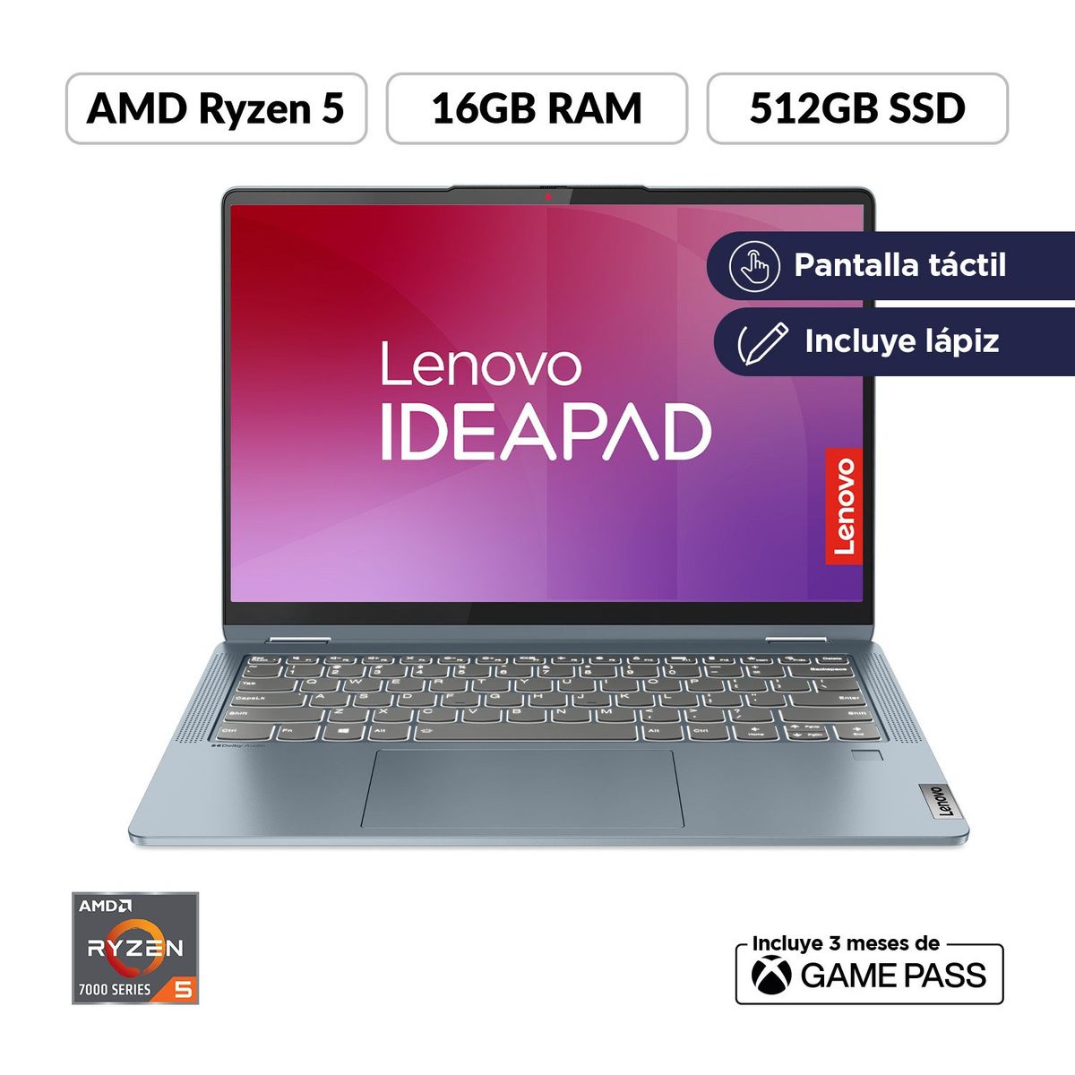 LENOVO - Portátil Lenovo Ideapad Flex 5 | AMD Ryzen 5 | 16GB de RAM | 512GB SSD de Almacenamiento | Windows 11 | Pantalla 14 pulgadas Touch | IP Flex 5 | Computador Portátil