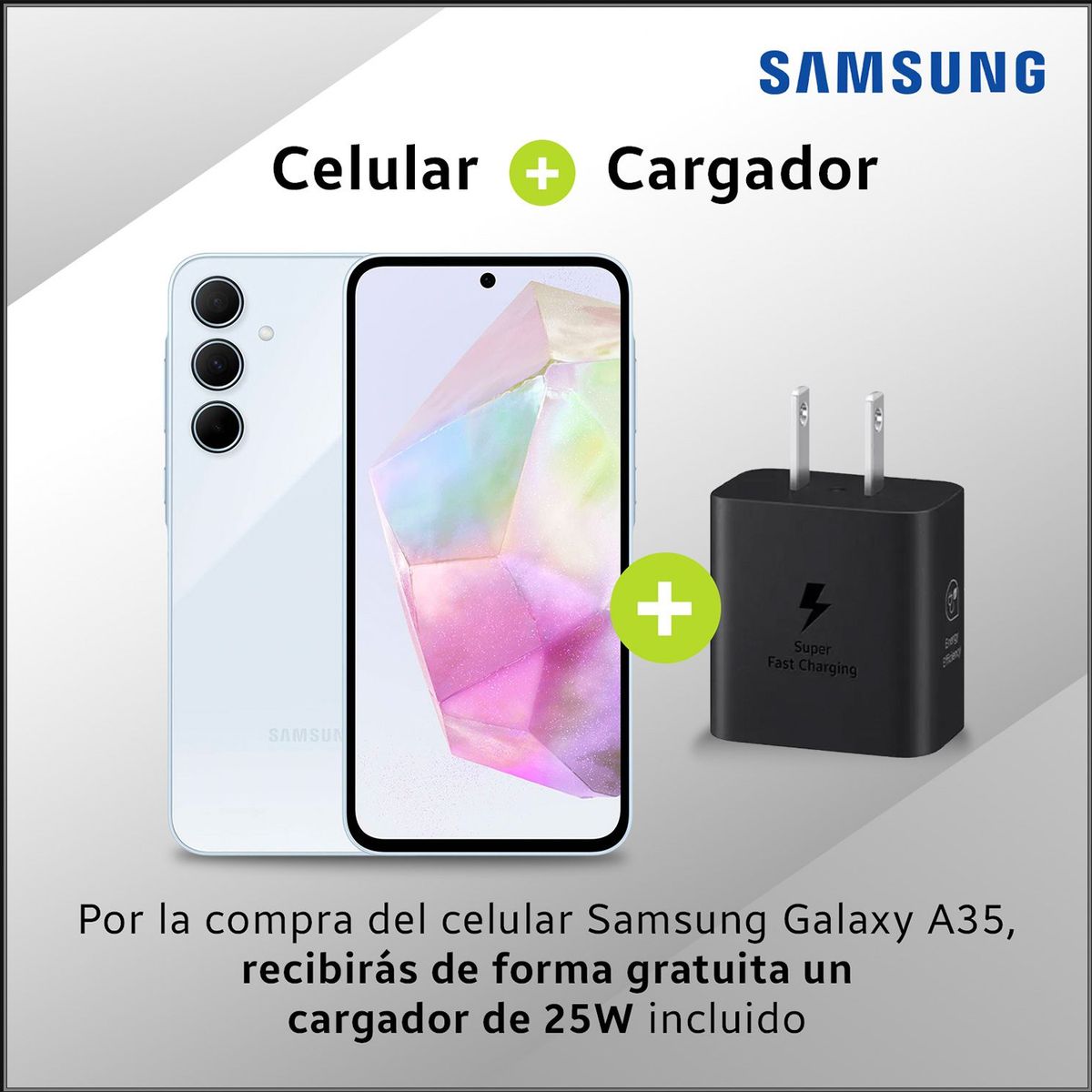 SAMSUNG - Celular Samsung A35 5G 256GB | Incluye Adaptador de Carga 25W |8GB RAM | Cámara Posterior 50 MP| Cámara Frontal 13MP | Pantalla 6.6 Pulgadas + Exynos 1380