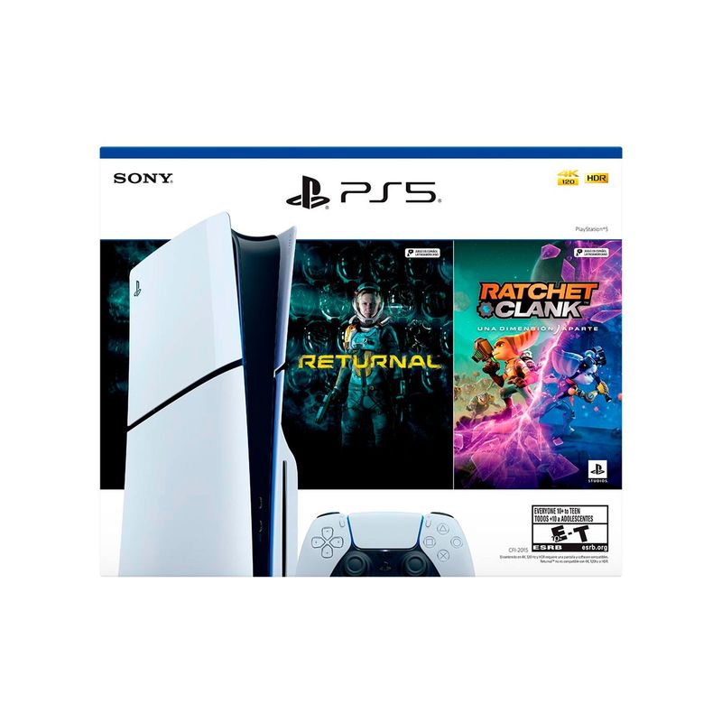 SONY - Consola PS5 Slim Estandar + 2 Videojuegos  | 1 TB de Almacenamiento | Lector de Disco | Play Station 5 | Videojuegos Incluidos Returnal y Ratchet and Clanck