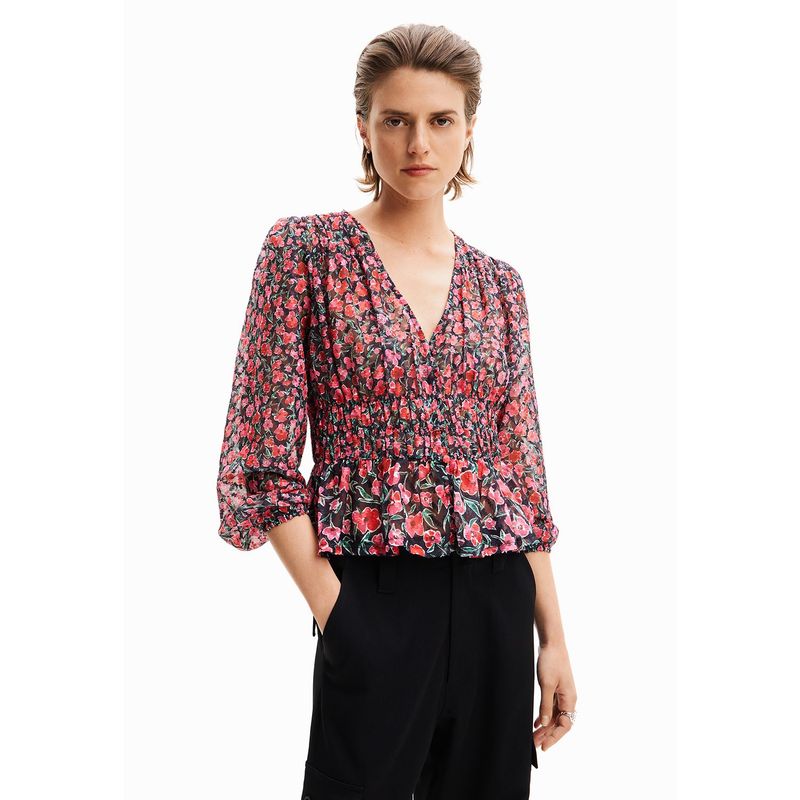 DESIGUAL - Blusa Mujer con Flores Manga larga Desigual