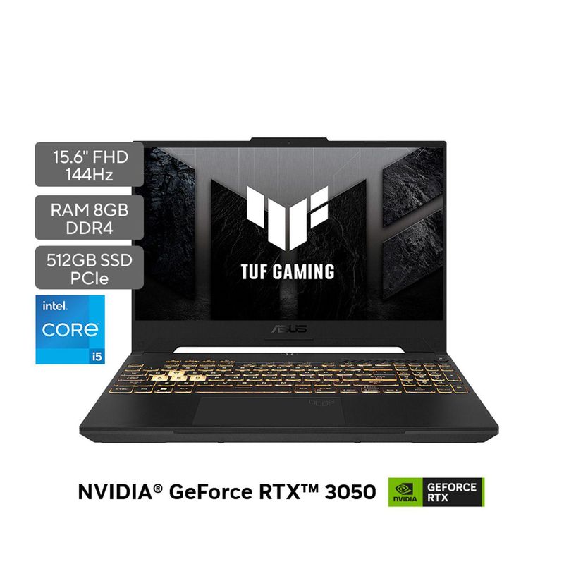 ASUS - Portátil Gamer ASUS TUF F15 | GeForce RTX 3050 | Intel Core i5 | 8GB de RAM | 512GB SSD de almacenamiento | Windows 11 |15.6 Pulgadas | FX507ZC4-HN056W | Computador portátil Gamer