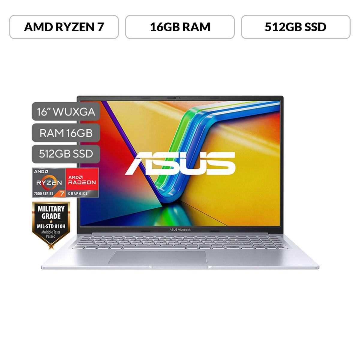 ASUS - Portátil ASUS Vivobook 16X | AMD Ryzen 7 | 16GB de RAM | 512GB SSD de almacenamiento | Windows 11 |16 Pulgadas | M3604YA-MB013W |  Computador portátil