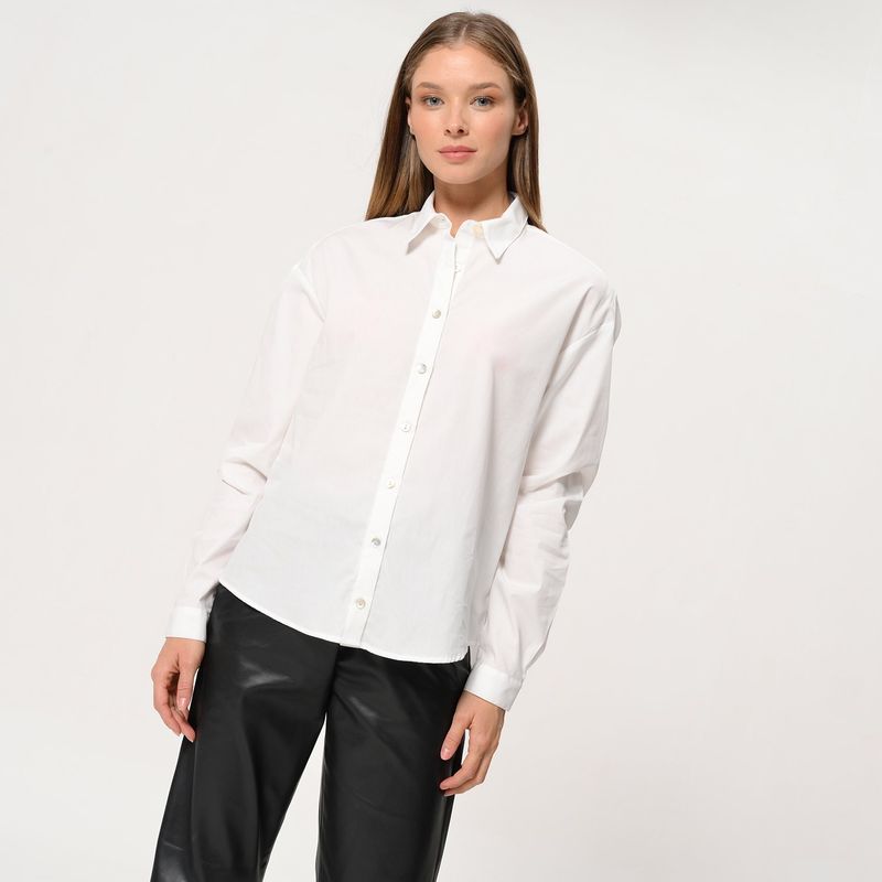 BASEMENT - Camisa Mujer Manga larga de Algodón Basement