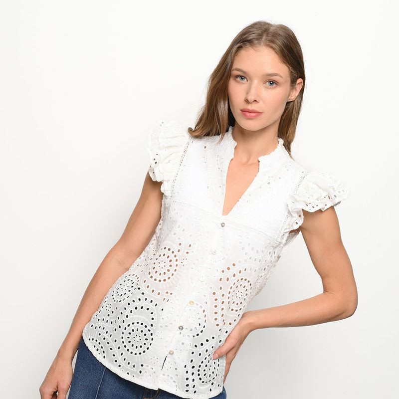 BASEMENT - Blusa Mujer con Boleros Sin mangas de Algodón Basement