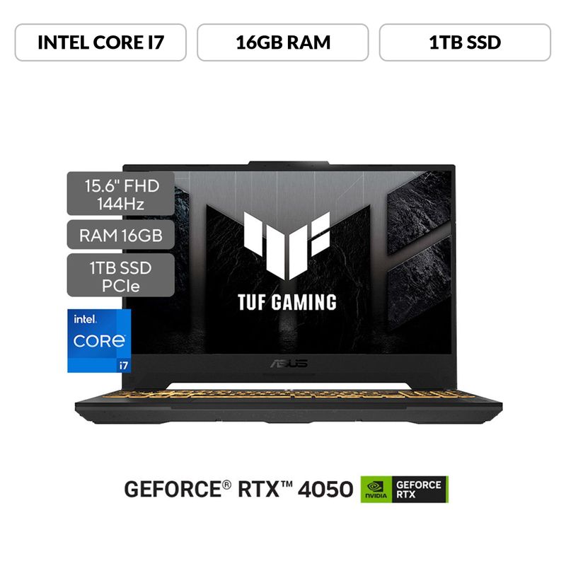 ASUS - Portátil ASUS TUF Gaming F15 | GeForce RTX 4050 | Intel Core i7 | 16GB de RAM | 1TB SSD de almacenamiento | Windows 11 |15.6 Pulgadas | FX507VU-LP185W | Computador portátil Gamer