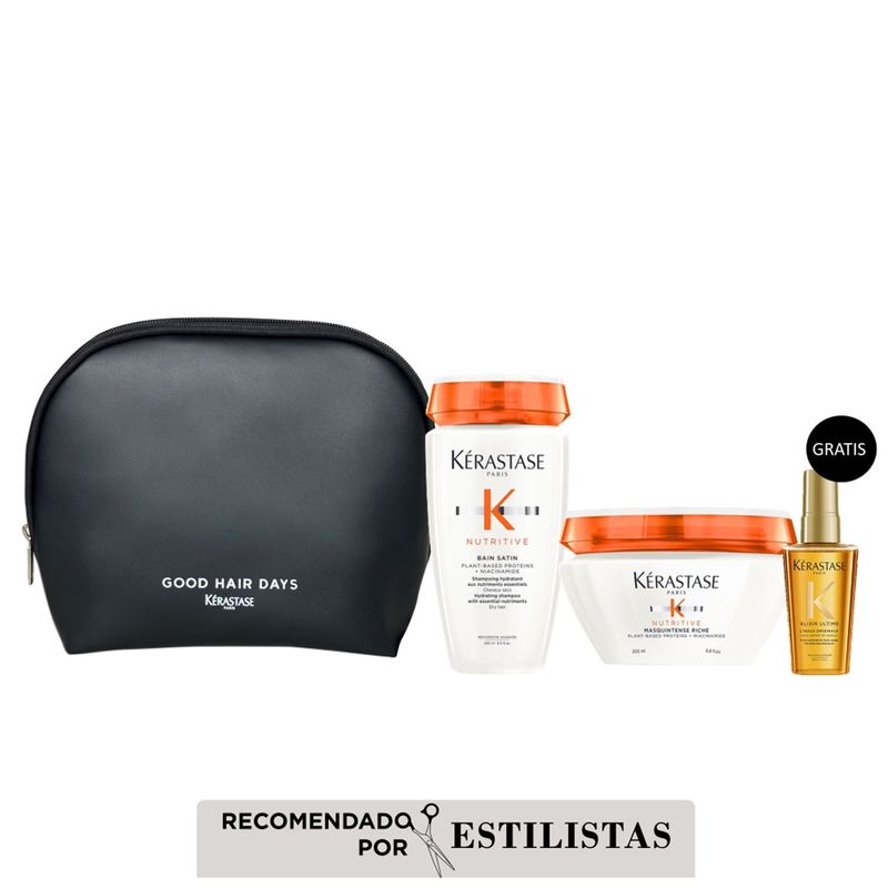 KERASTASE - Set de Shampoos Pack Madres 2024 Nutritive Keratese incluye: Nutritive Bain Satin  250 Ml , Nutritive Masquintense Riche 200 Ml, Elixir Ultime L'Huile Originale 100 Ml.