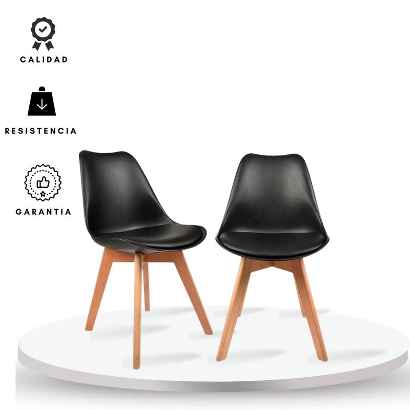 EKONOMODO - Set X2 Silla de Comedor en Cuerina con Patas de Madera 83 x 39 x 43 cm  Ekonomodo 