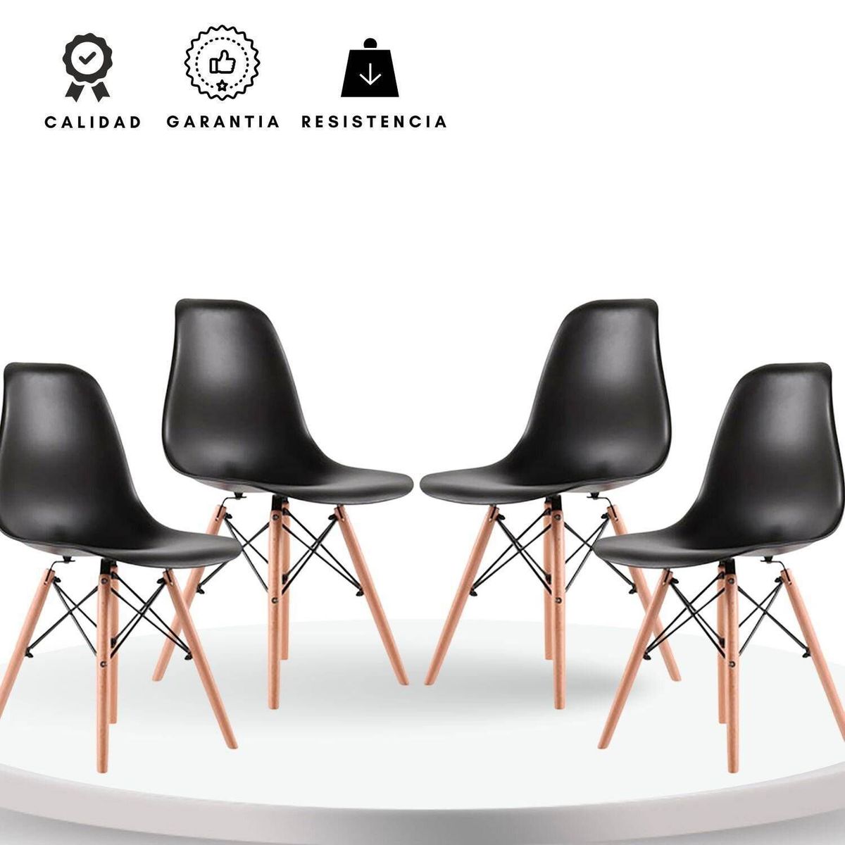 EKONOMODO - Set X4 Silla de Comedor en Polipropileno con Patas de Madera 83 x 48 x 53 cm  Ekonomodo 