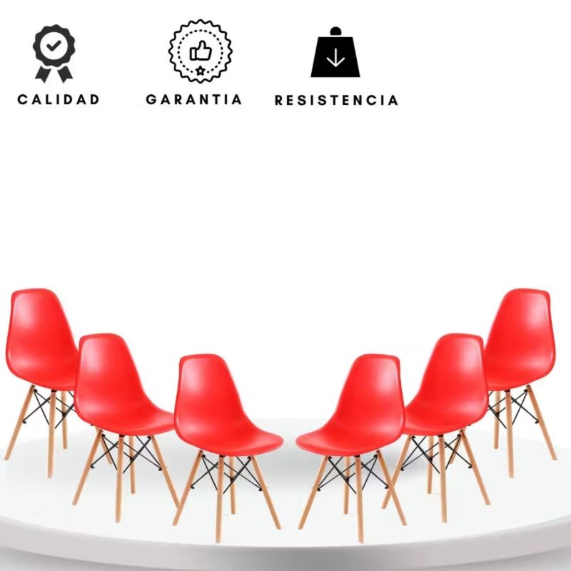 EKONOMODO - Set X6 Silla de Comedor en Polipropileno con Patas de Madera 83 x 48 x 53 cm  Ekonomodo 